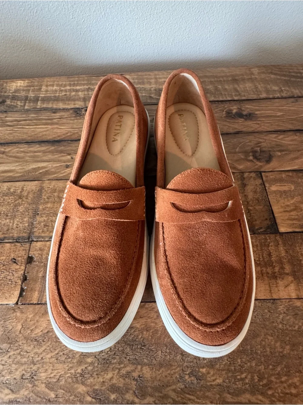 Patina Women's Boardwalk Suede Penny Loafers in Rust/Copper